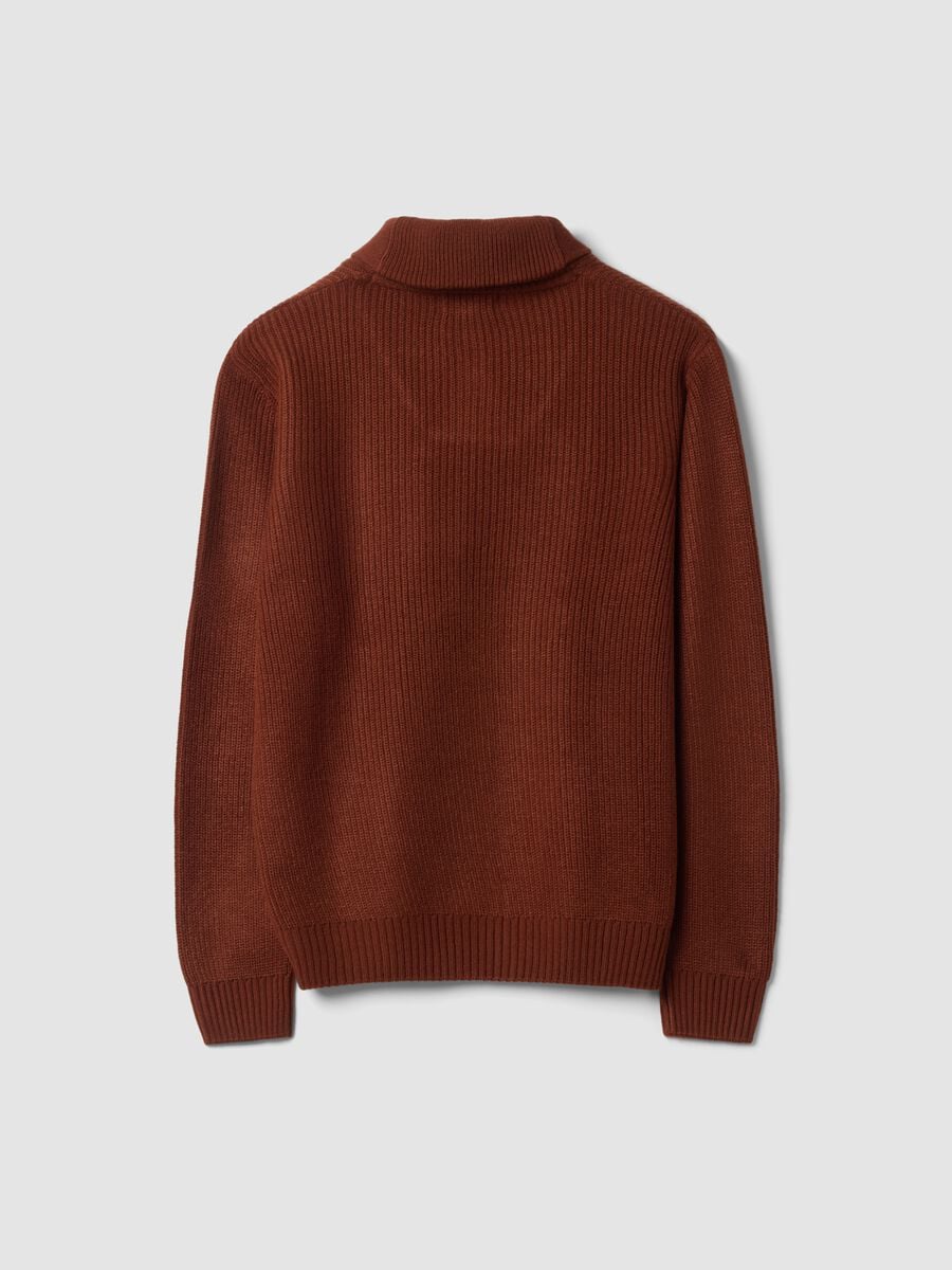 Brown ribbed jumper with shawl collar, regular fit_2