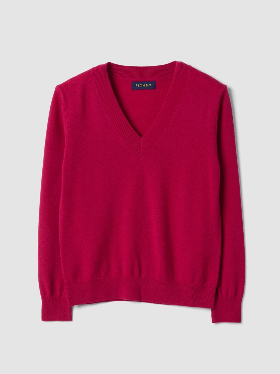 Red pure wool jumper with deep V-neck_4