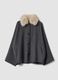 Grey wool and viscose-blend shacket with faux-fur collar_0