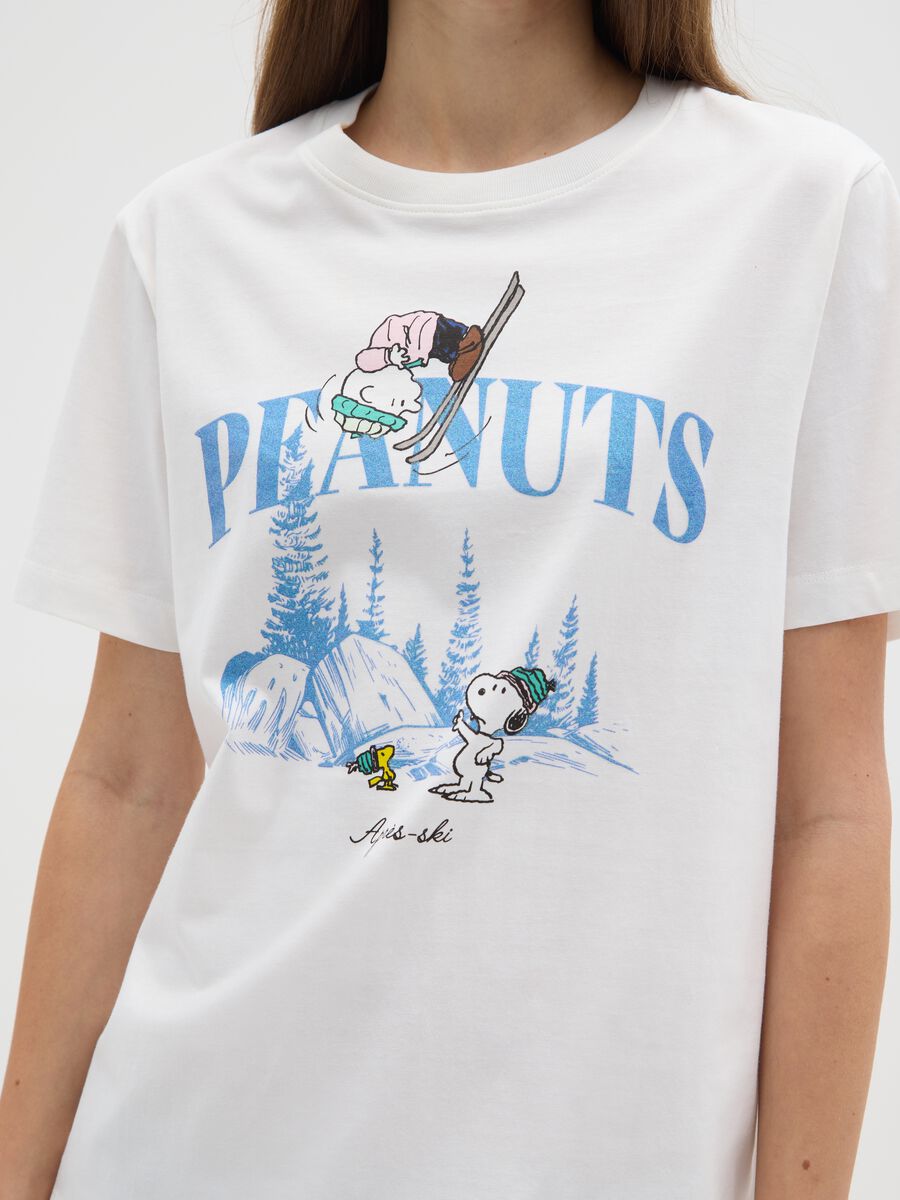 White pure cotton regular fit T-shirt with Peanuts print_3