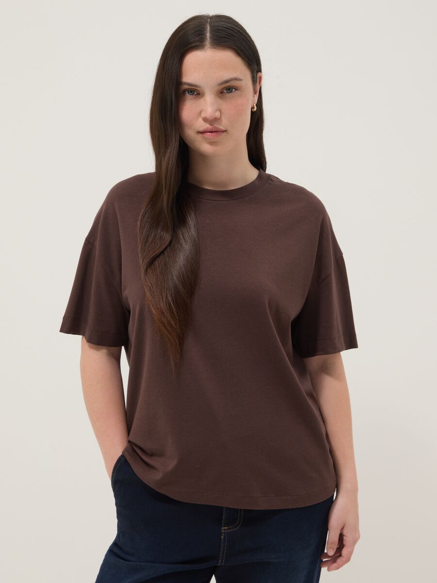 Brown stretch cotton and modal T-shirt_1