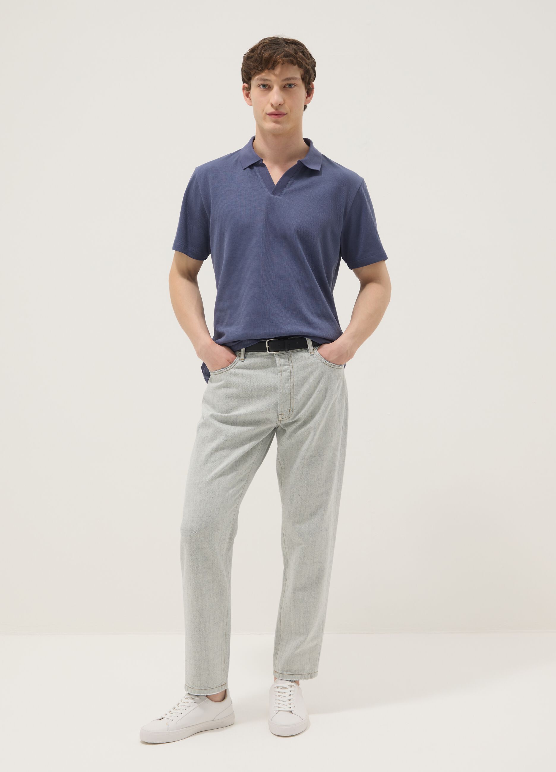 Blue stretch cotton polo shirt