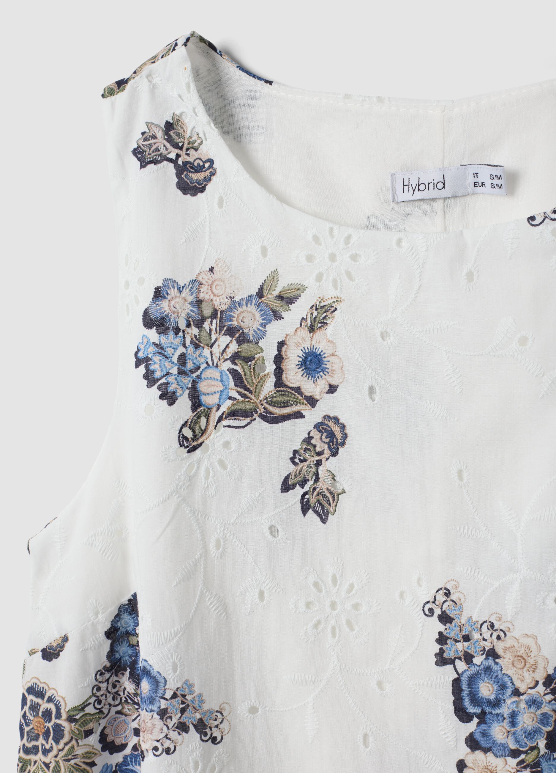 Wei&szlig;es Mini-Kleid aus reiner Baumwolle mit Blumenprint