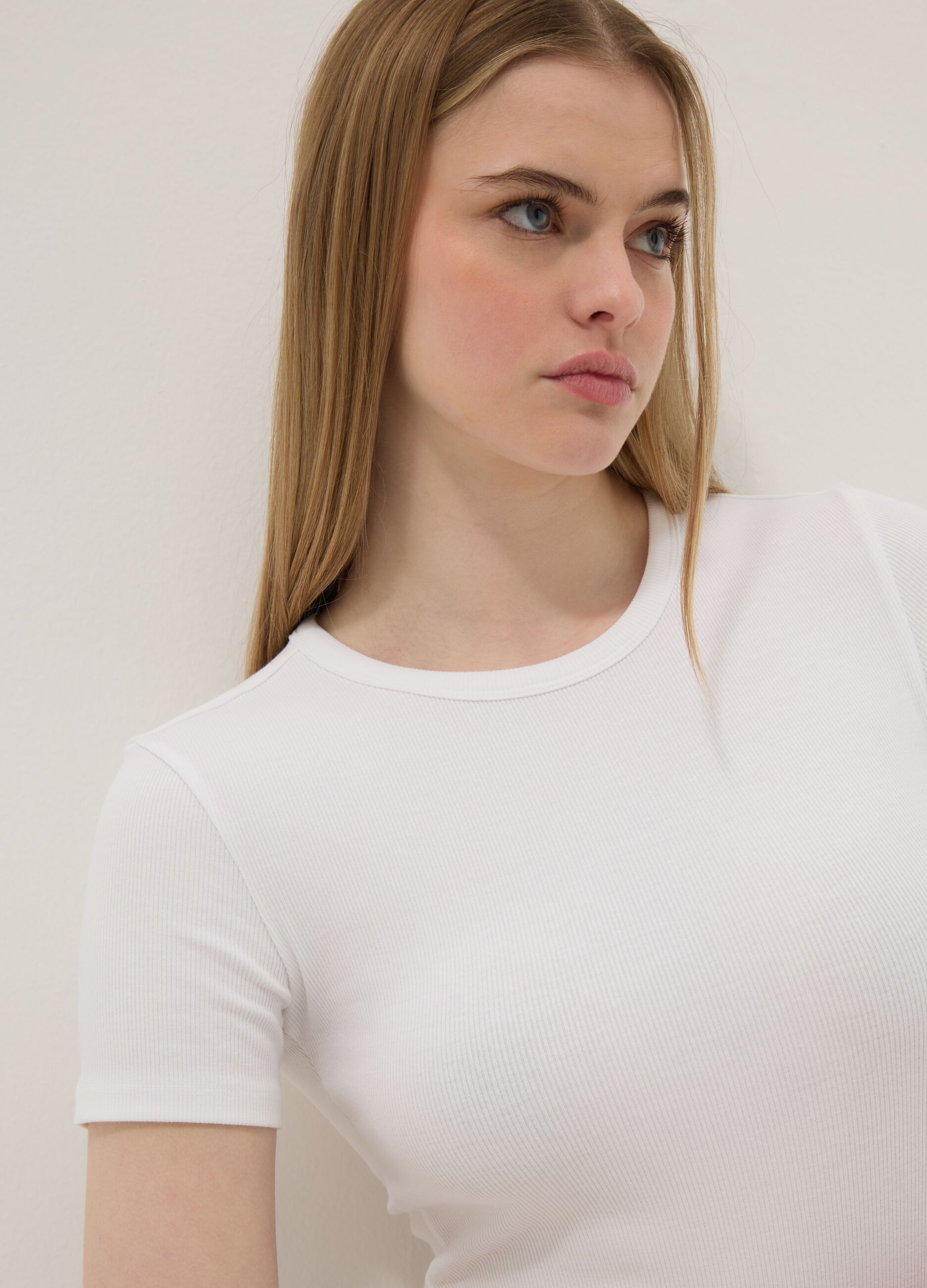 White Stretch Cotton Slim Fit Top