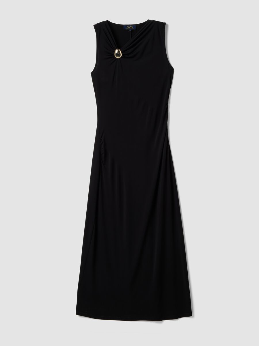 Black sleeveless stretch midi dress_0