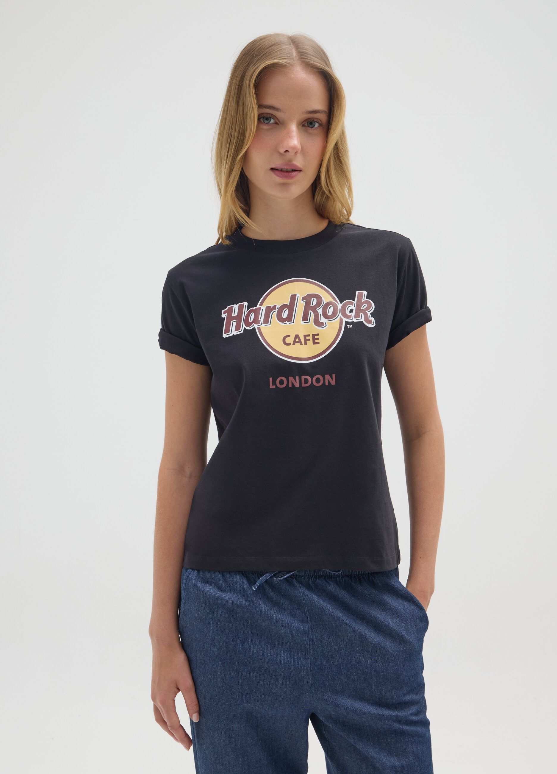Black T-shirt in pure cotton with Hard Rock Cafe print