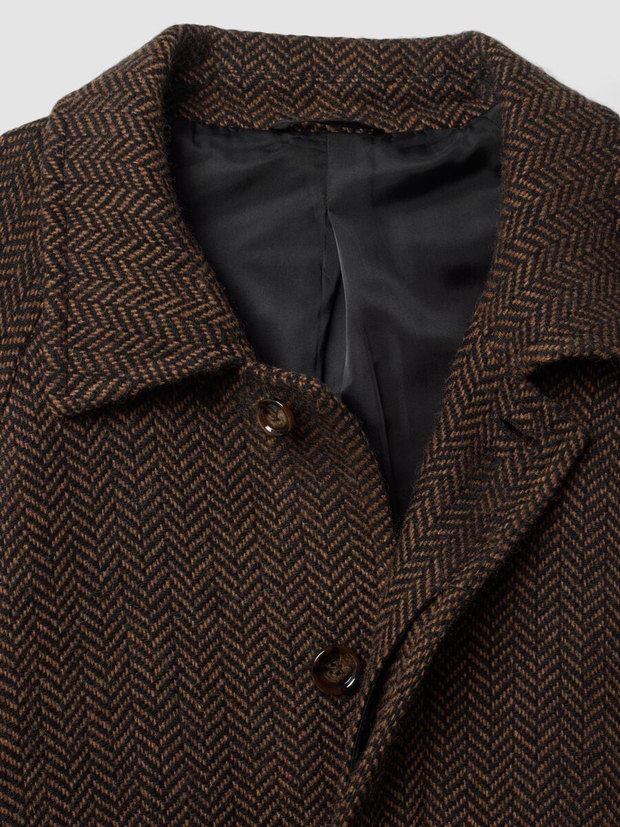 Brown and black wool-blend herringbone overfit coat_6