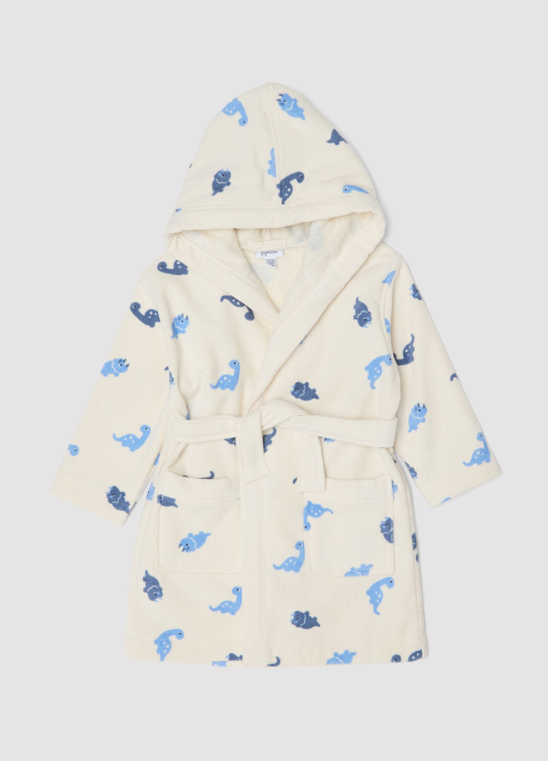 Beige hooded organic cotton bathrobe
