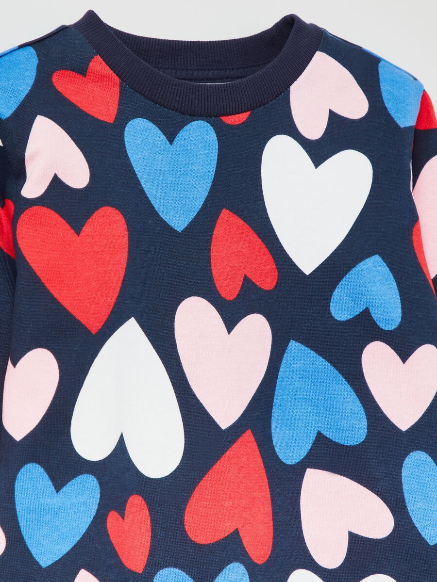 Cotton sweatshirt with multicolour hearts print_2