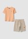 Orange and beige cotton-blend set with T-shirt and shorts_0