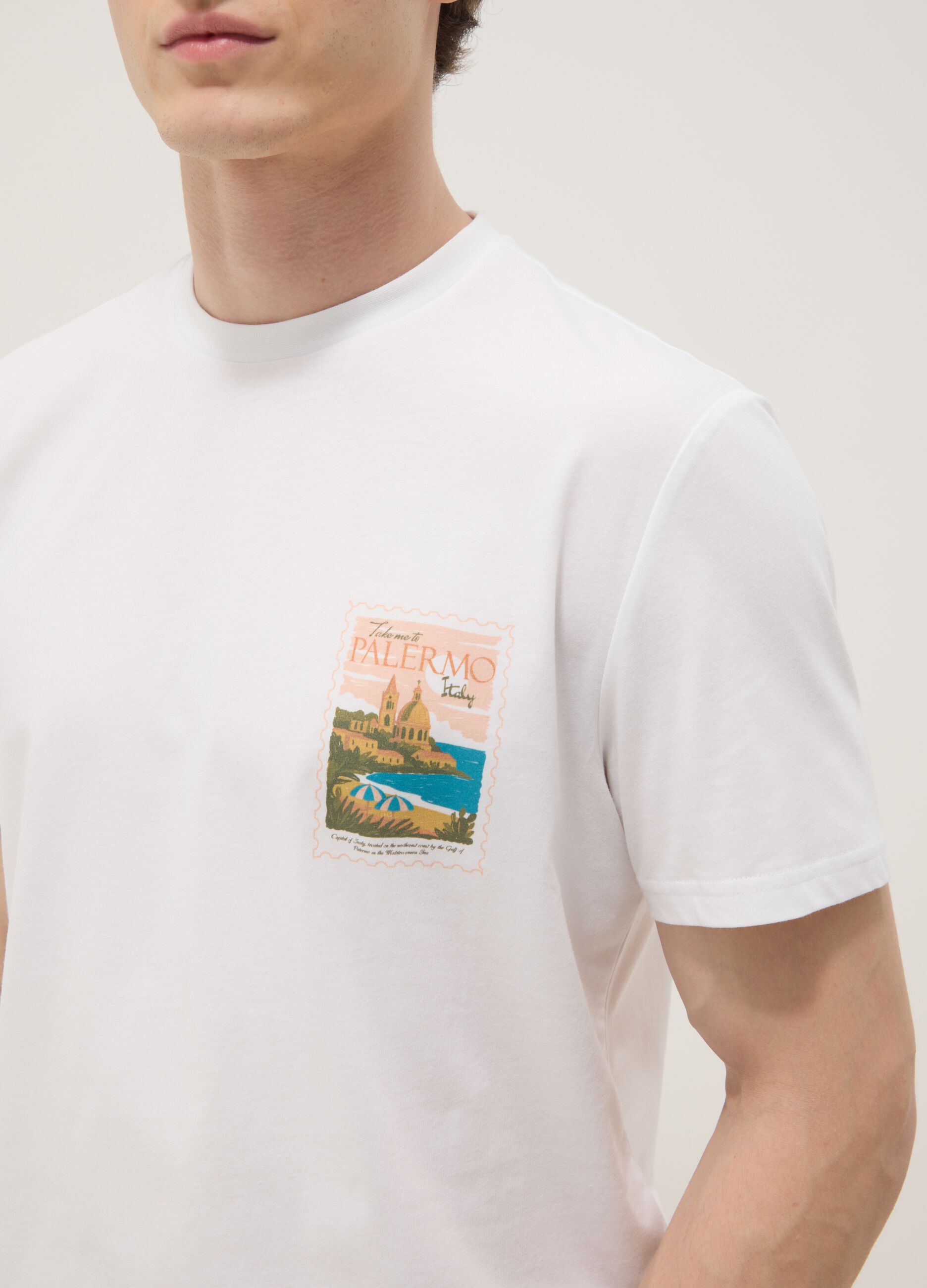 Wei&szlig;es T-Shirt aus reiner Baumwolle mit Print, Regular Fit