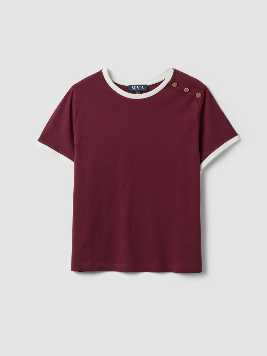 Rotes T-Shirt aus reiner Baumwolle mit Kn&ouml;pfen, Regular Fit_0