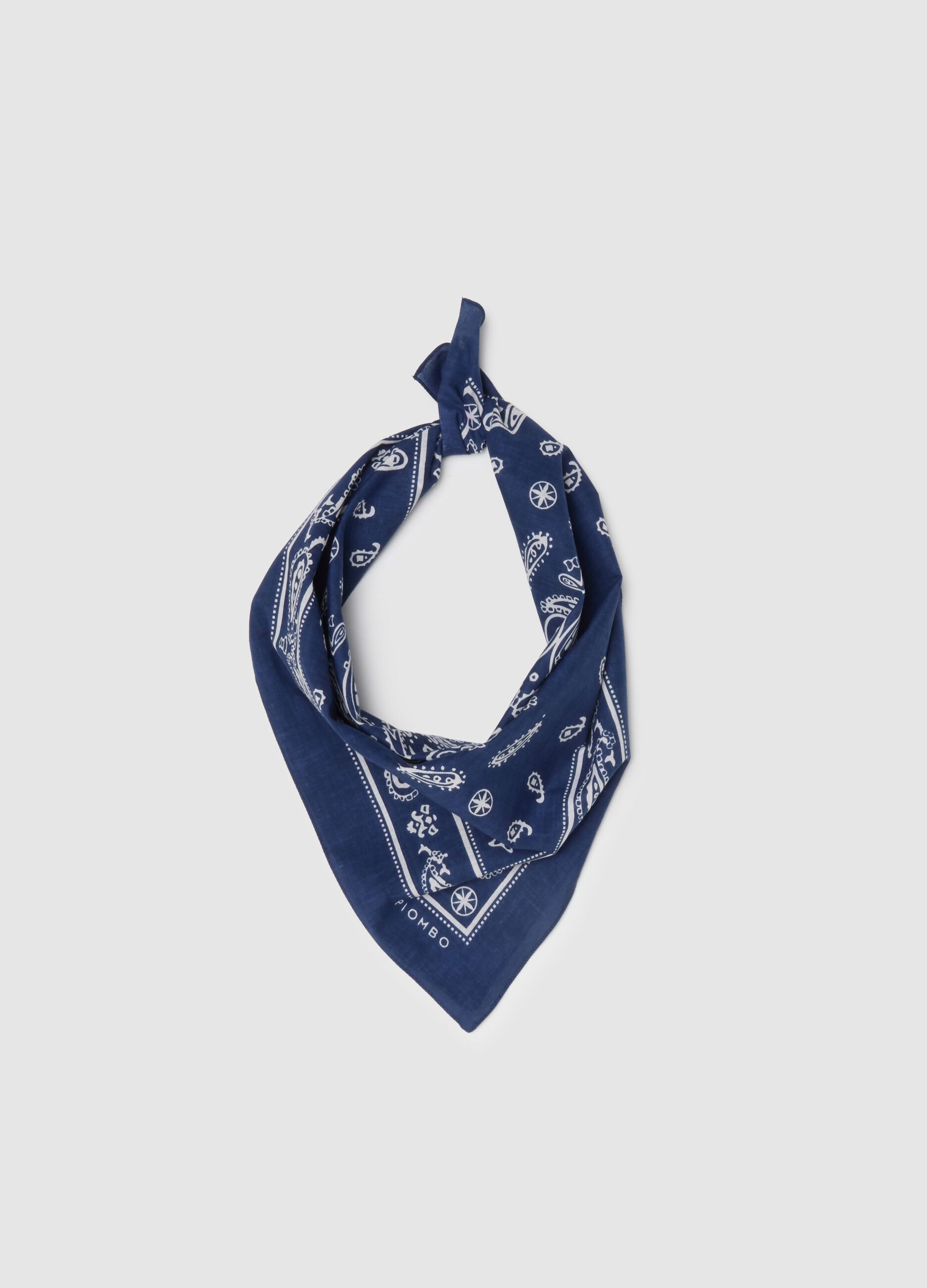 Blue Cotton and Lyocell Bandana with Paisley Pattern