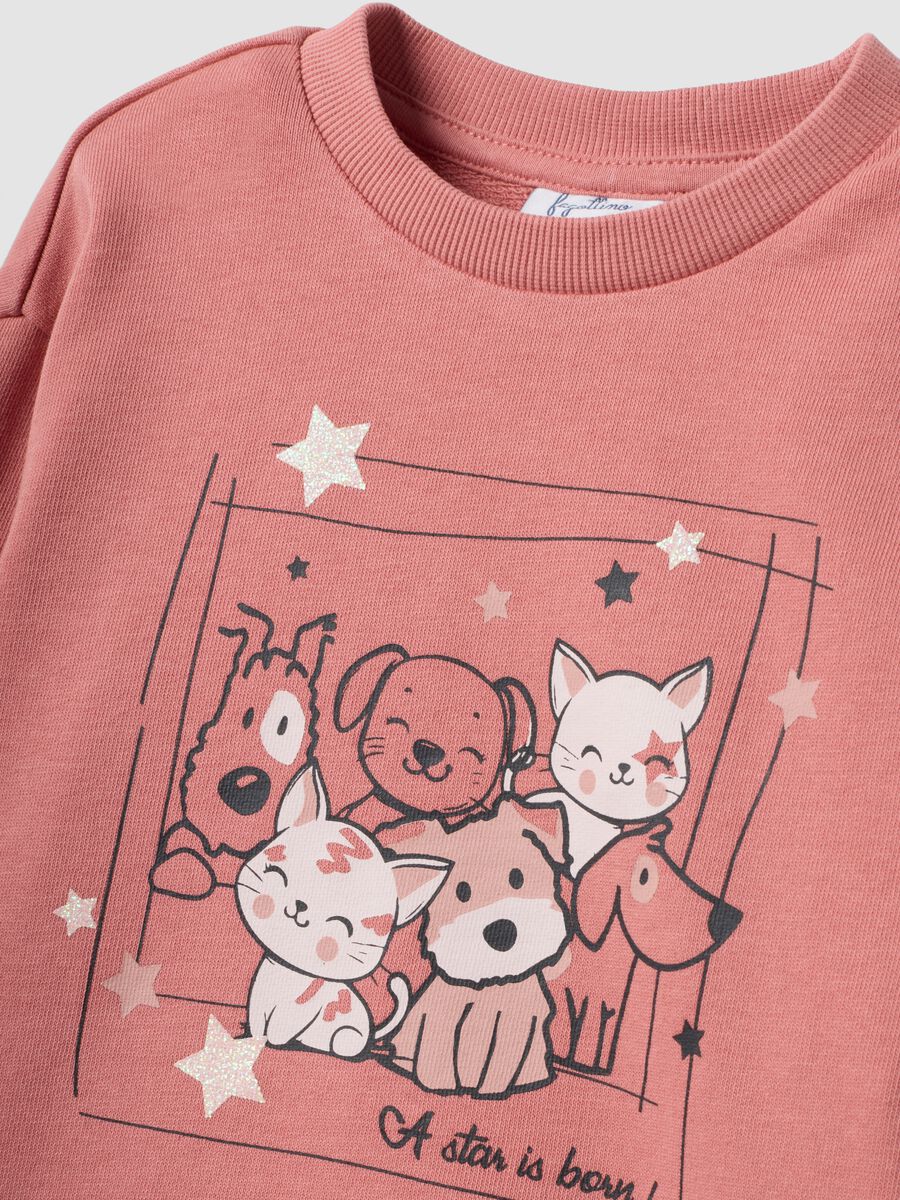 Multicolour pure cotton set with animal-print sweatshirt for baby girl_2