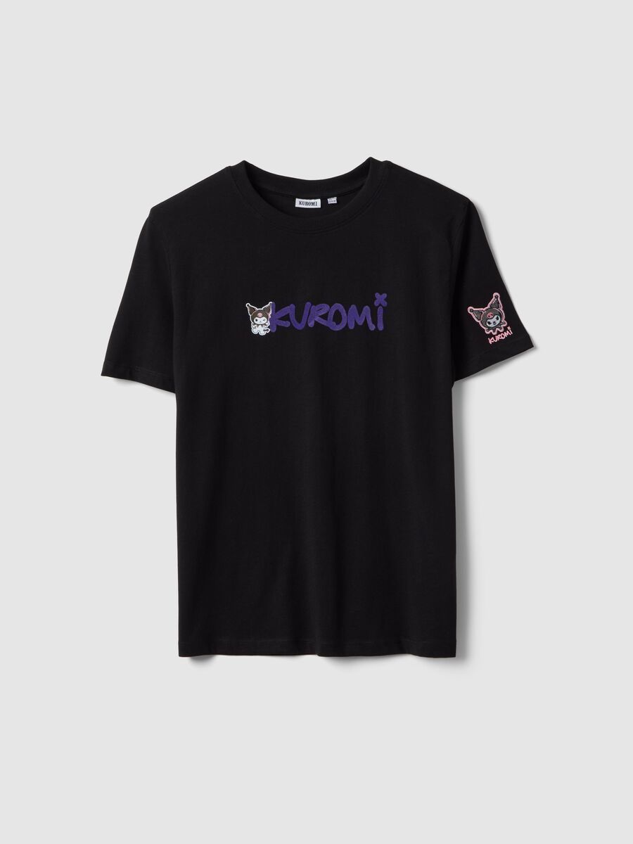 Girls' regular fit black pure cotton T-shirt with Kuromi_3
