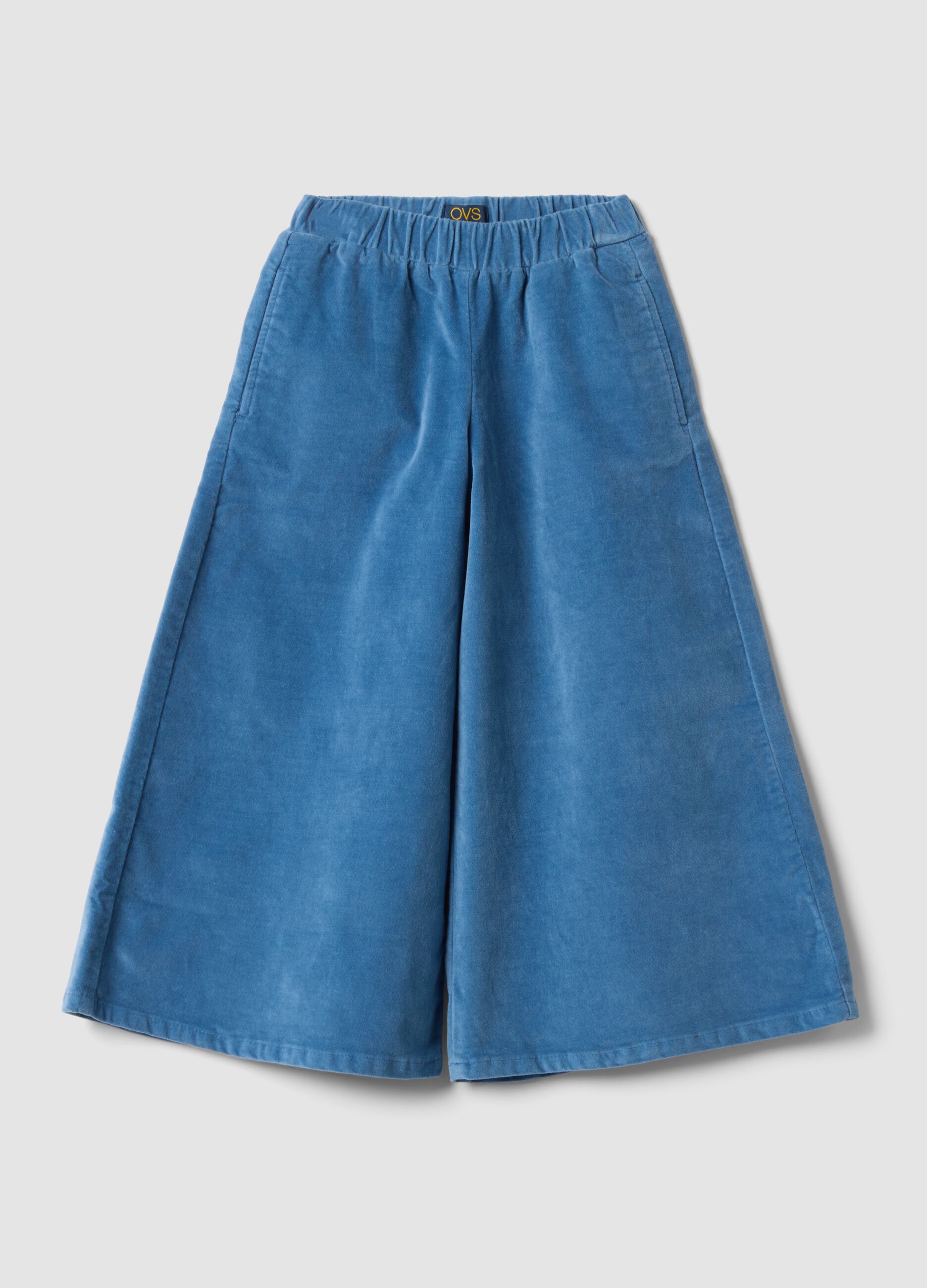 Light blue wide-leg stretch cotton trousers