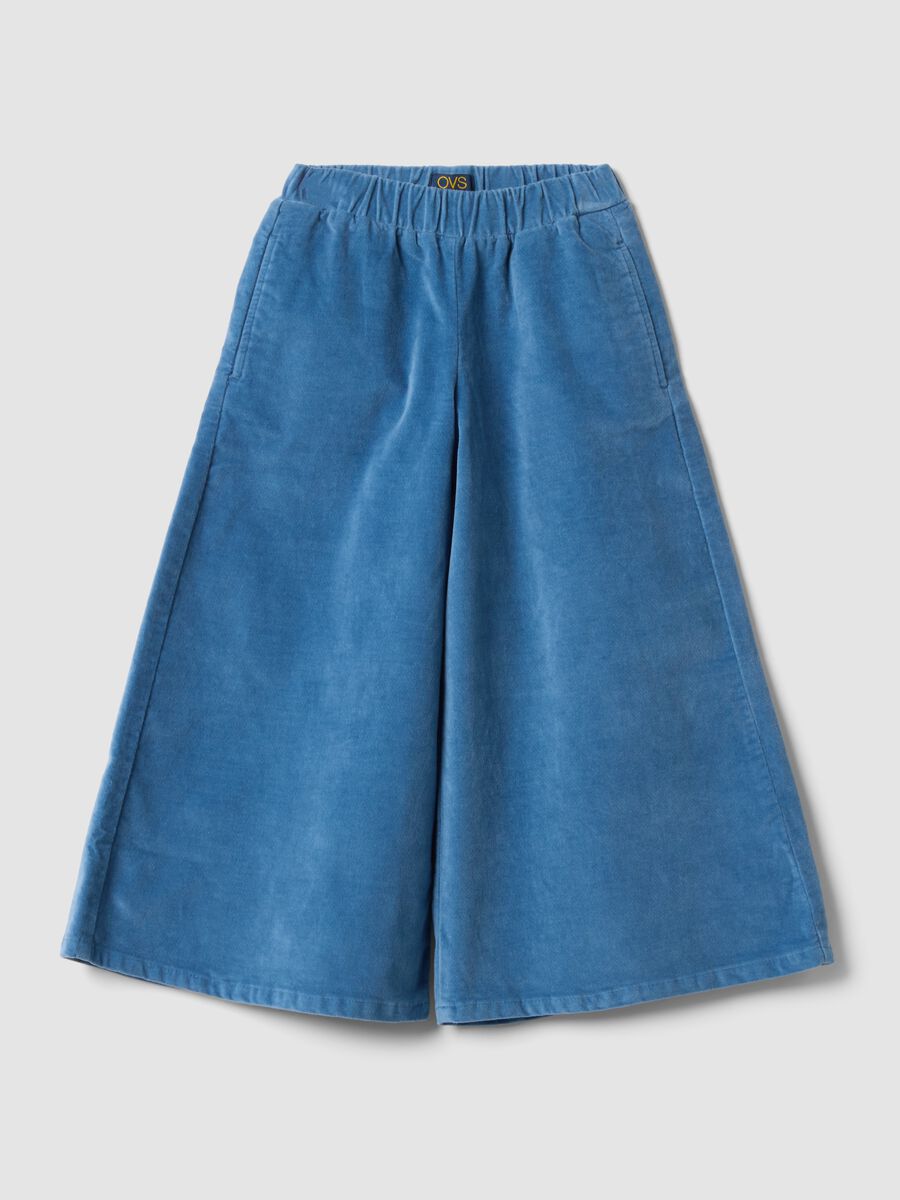 Light blue wide-leg stretch cotton trousers_0
