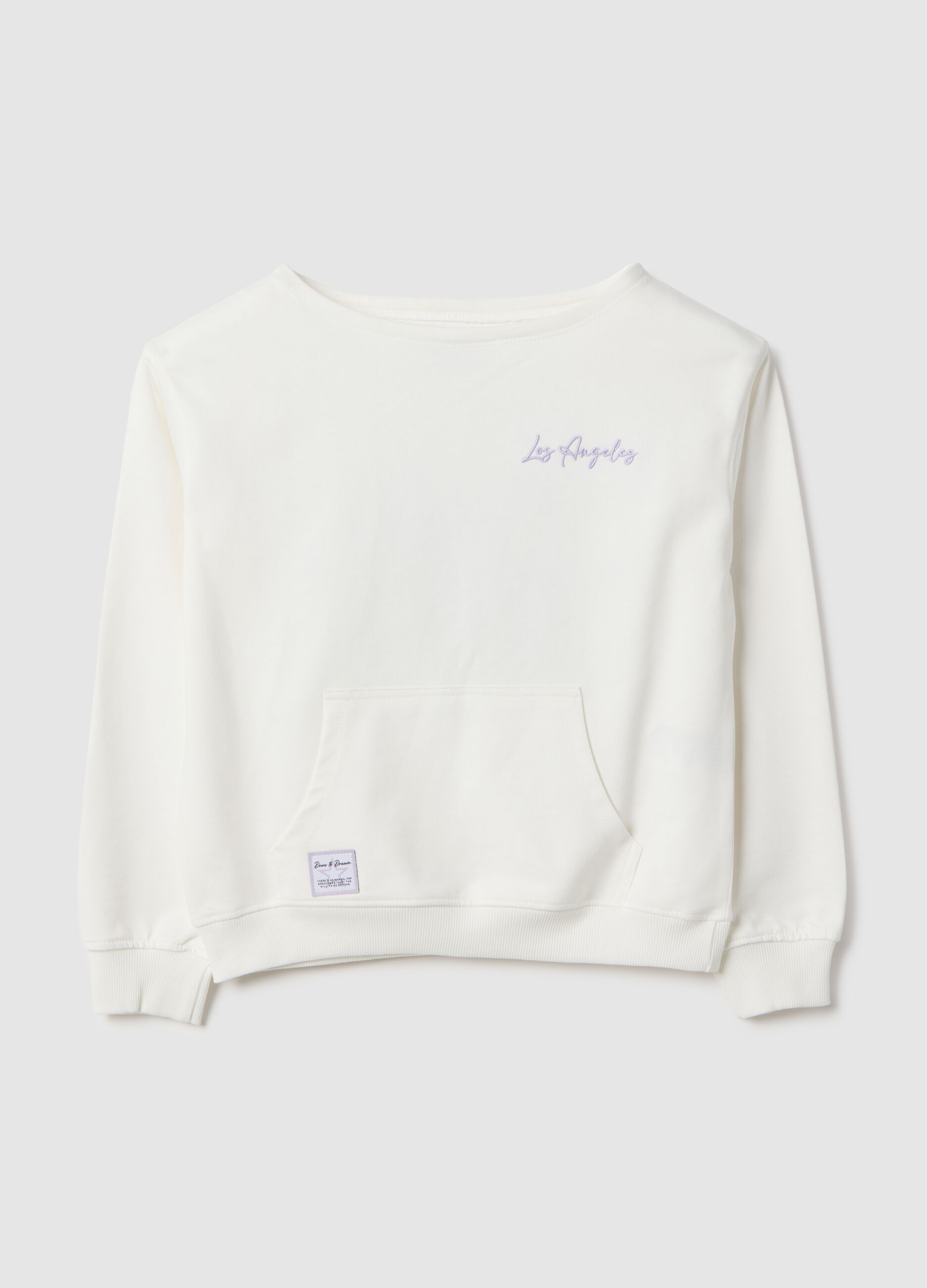Wei&szlig;e Oversize-Passform M&auml;dchen-Sweatshirt aus reiner Baumwolle mit Boat-Ausschnitt