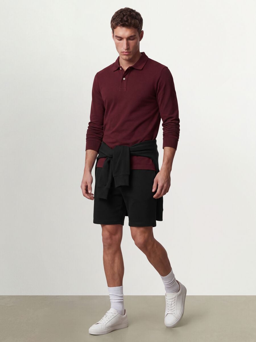 Red long-sleeve piqu&eacute; polo in pure organic cotton, regular fit_2