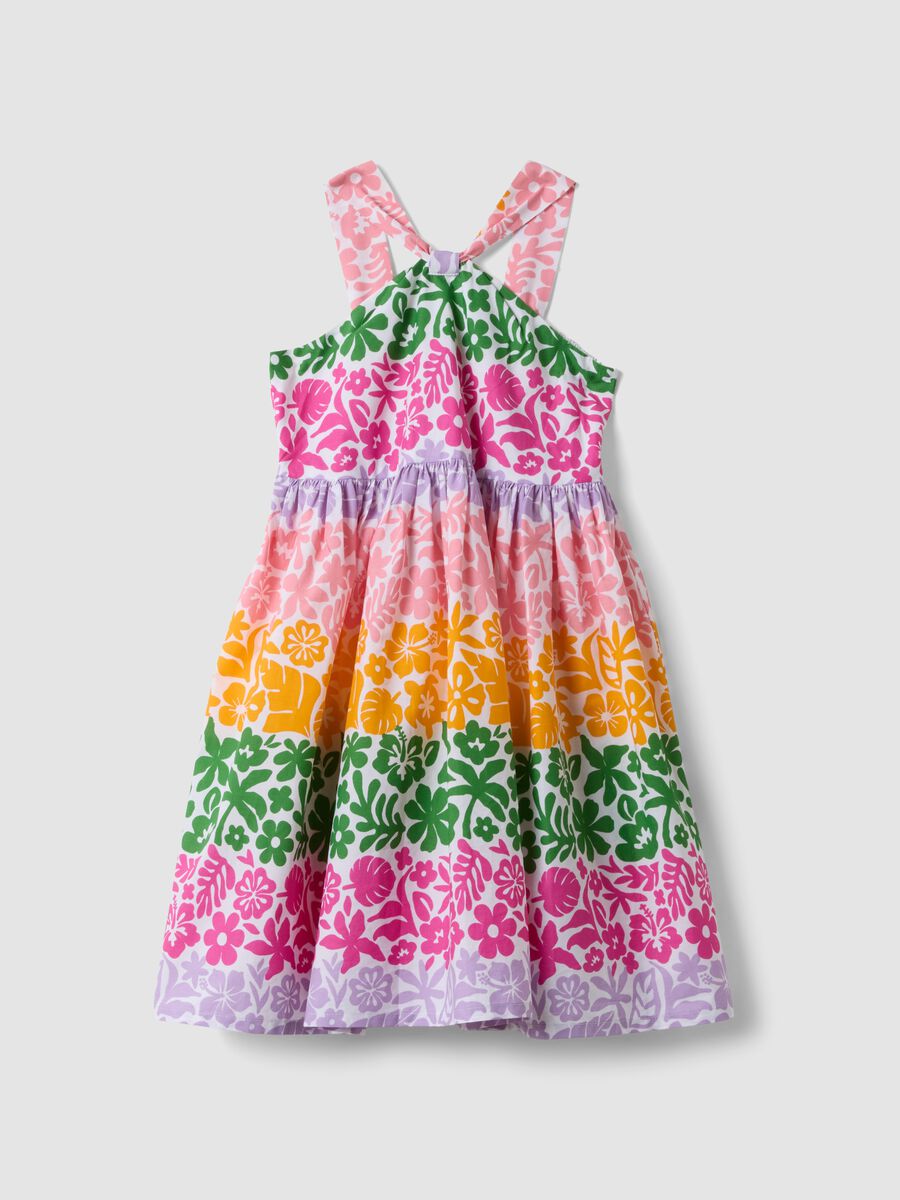 Multicolour pure cotton dress with crossed straps_0