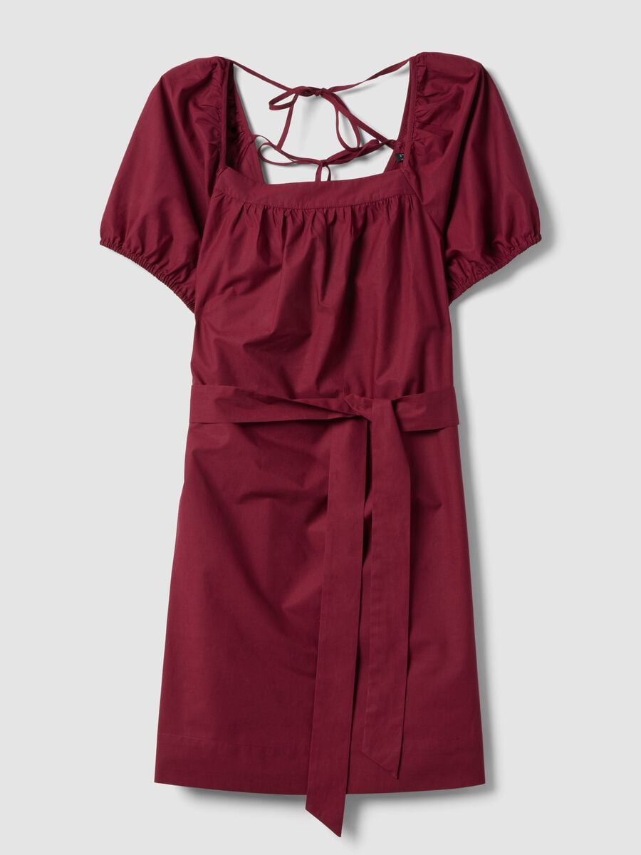 Vestido midi rojo de algod&oacute;n puro con cintur&oacute;n_4