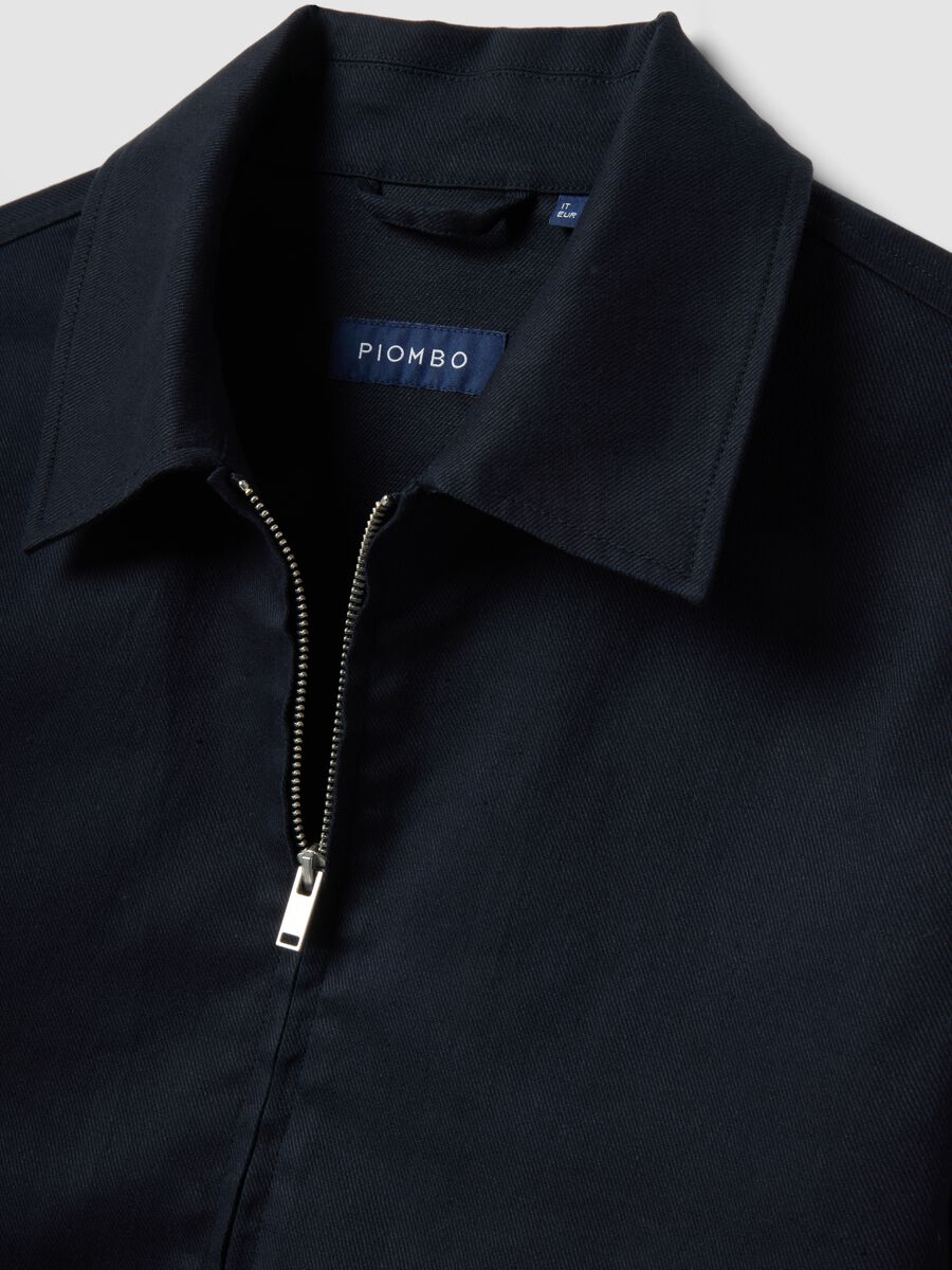 Blue regular fit cotton-linen blend jacket with zip_1