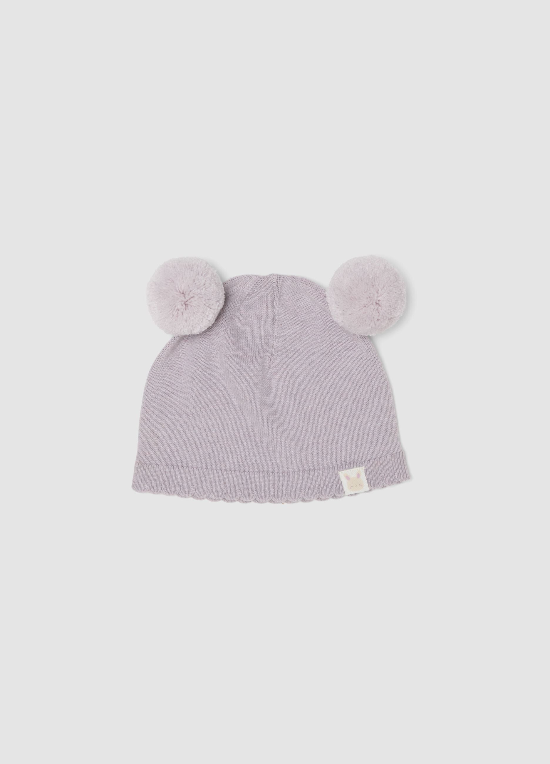 Rosa Strickm&uuml;tze aus reiner Bio-Baumwolle mit Pompons f&uuml;r Baby-M&auml;dchen