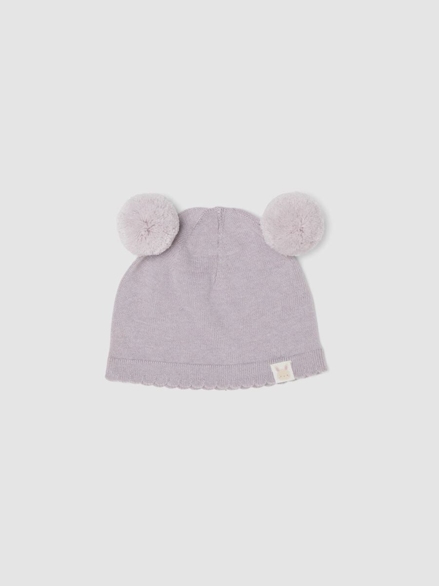 Rosa Strickm&uuml;tze aus reiner Bio-Baumwolle mit Pompons f&uuml;r Baby-M&auml;dchen_0