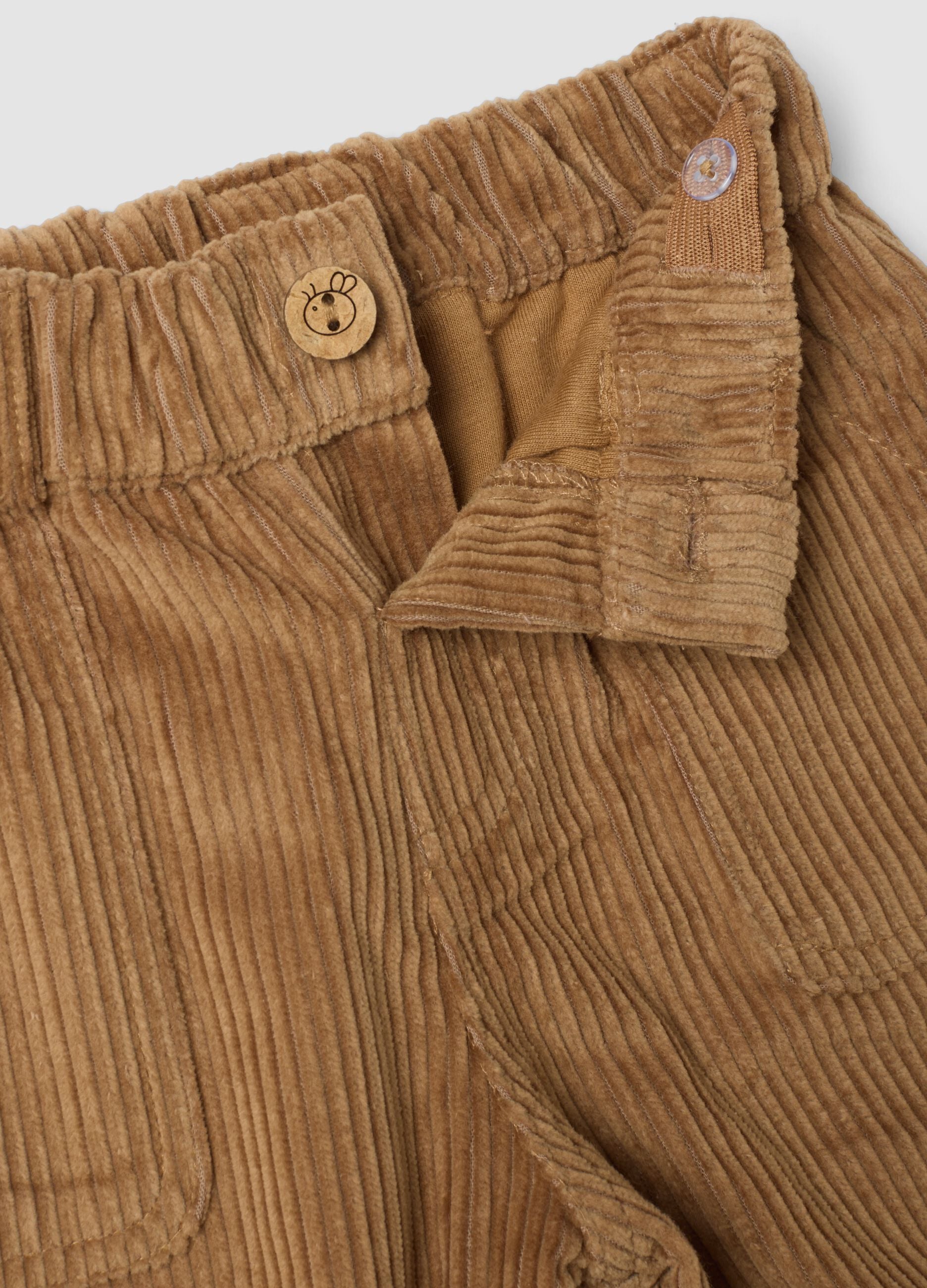 Cal&ccedil;as bege em algod&atilde;o puro canelado com bordado do Winnie the Pooh, comfort fit