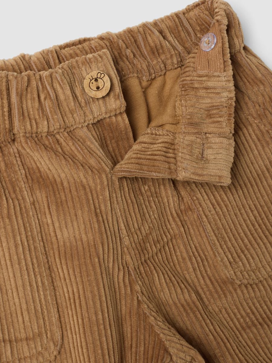 Beige pure cotton corduroy trousers with Winnie the Pooh embroidery, comfort fit_1