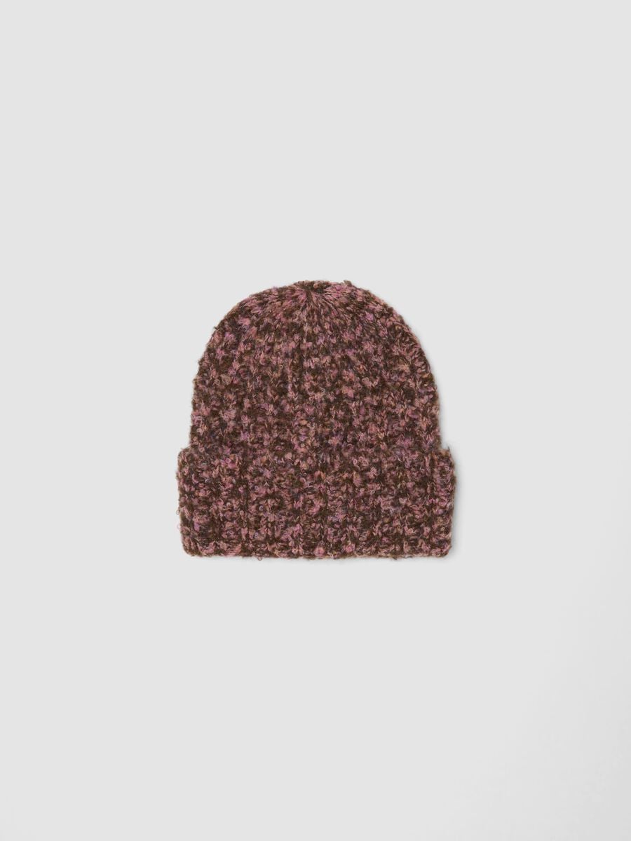 Brown ribbed knit beanie in stretch wool_0