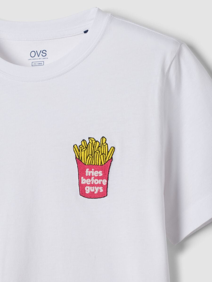 White pure cotton T-shirt with embroidery_1
