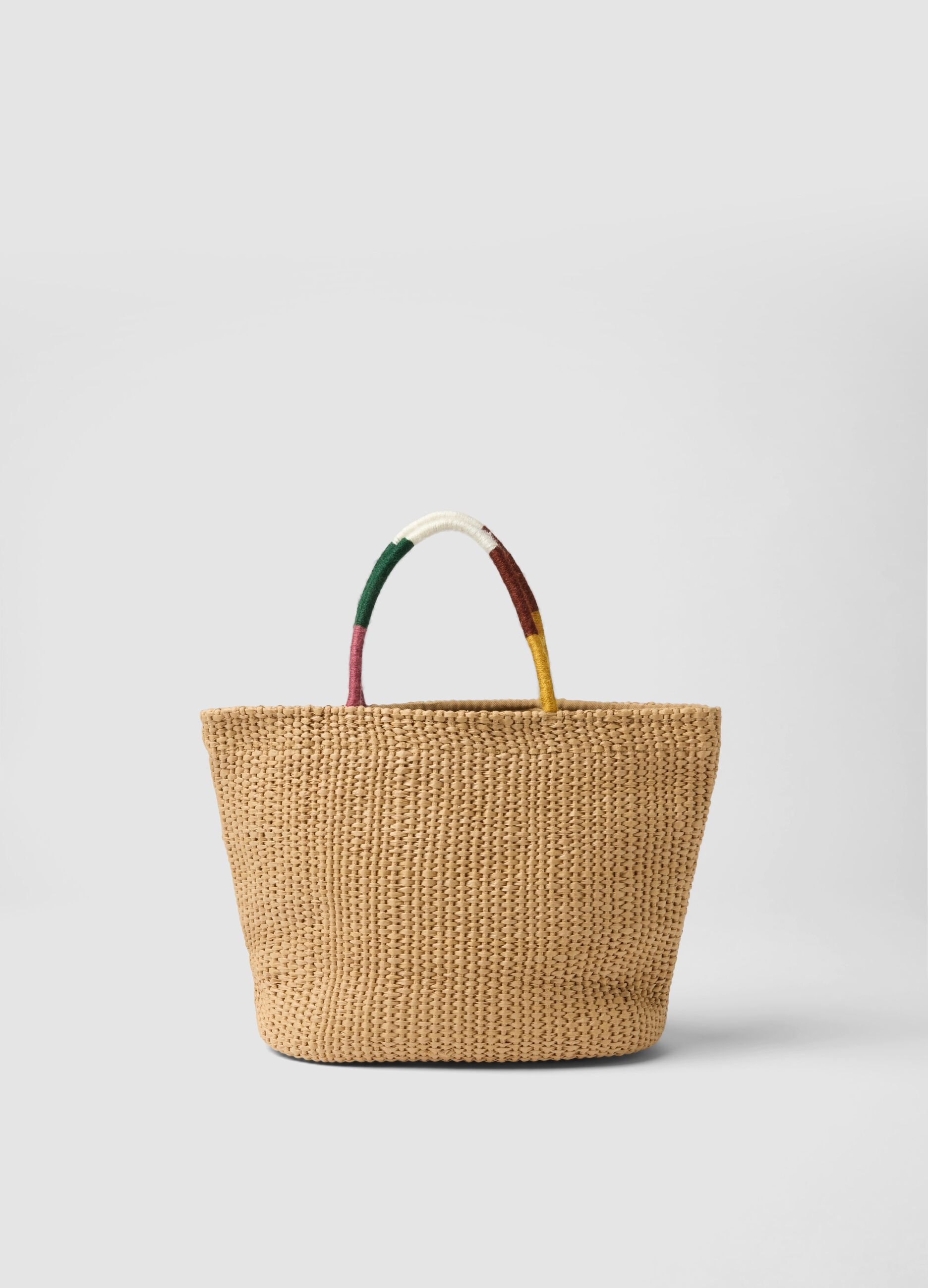 Beige beach bag in cotton blend and paper fabric with detailing