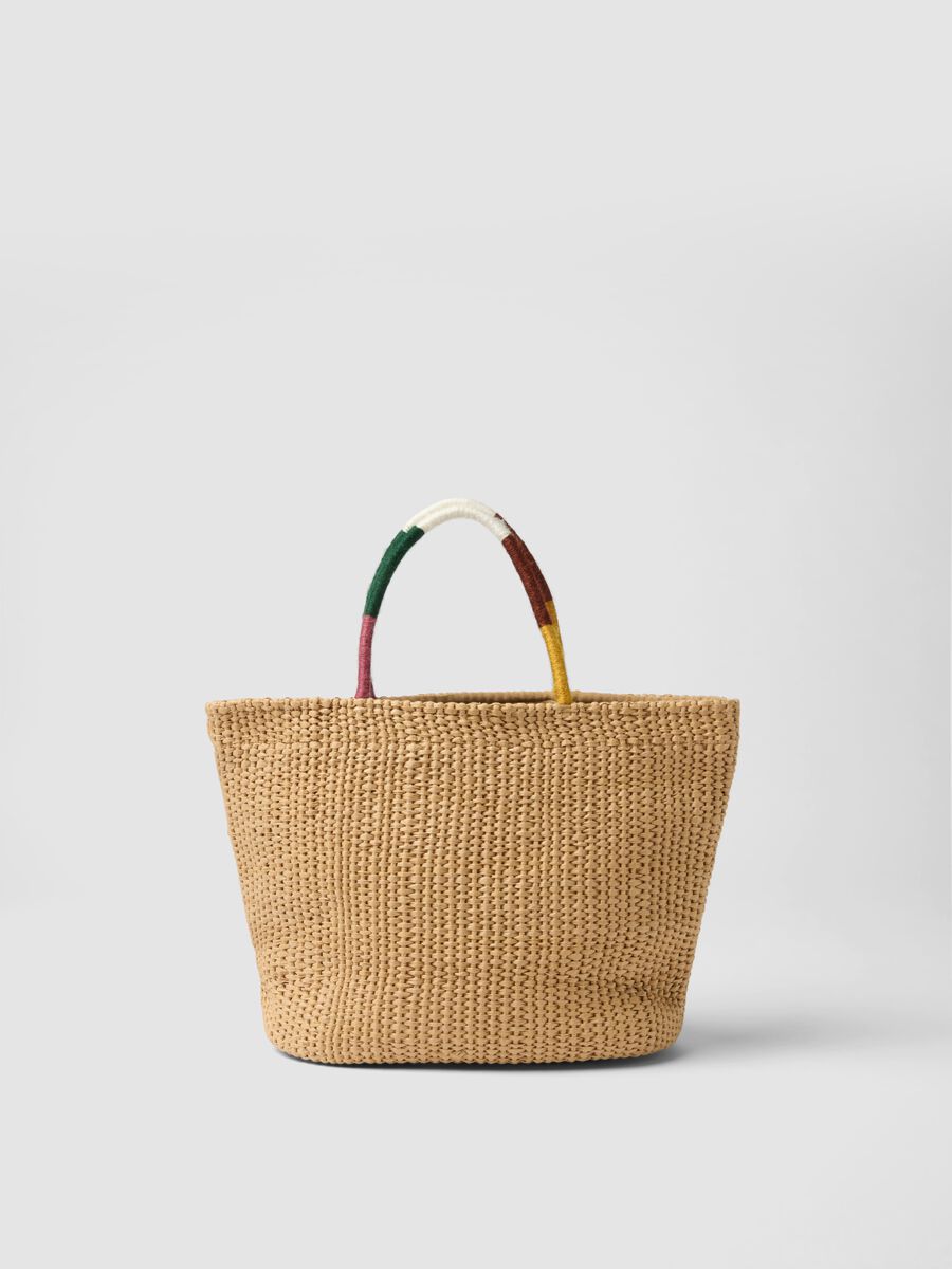 Beige beach bag in cotton blend and paper fabric with detailing_1