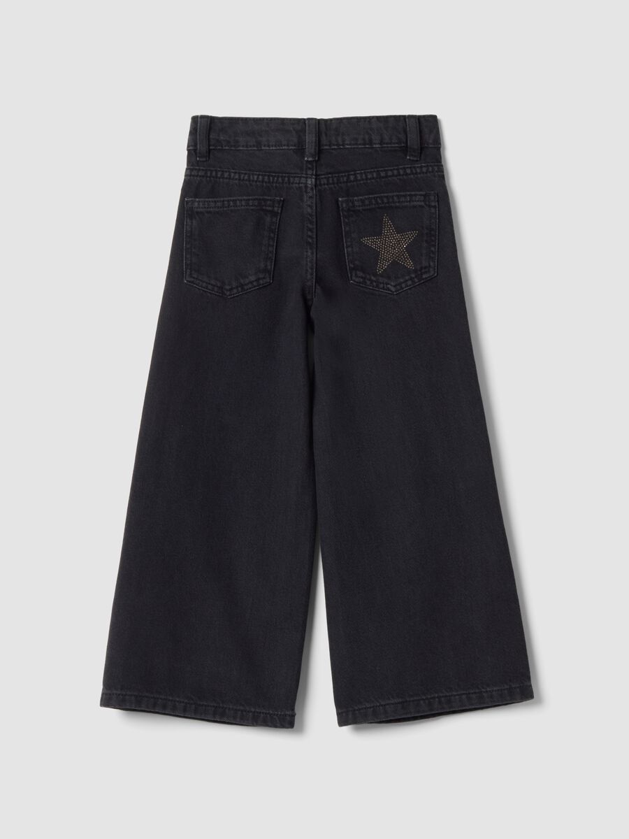 Blue pure cotton wide-leg jeans with stars_7