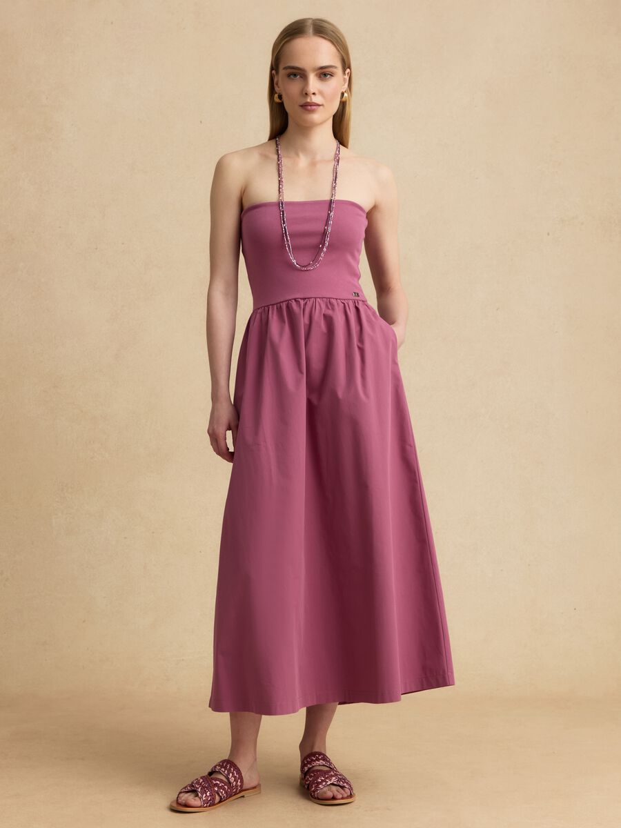 Pink strapless maxi dress in stretch cotton, regular fit_1
