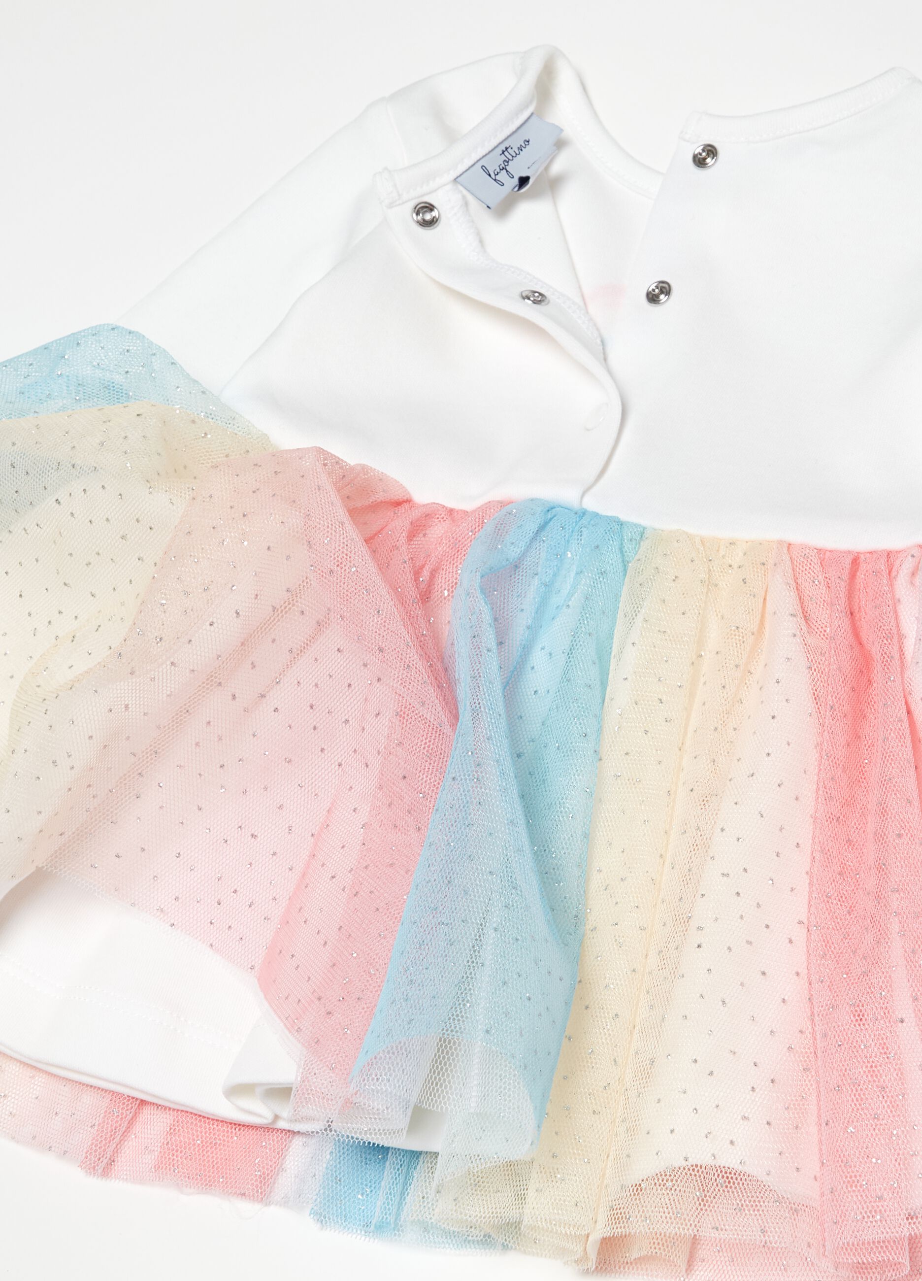 Dress with multicoloured tulle skirt