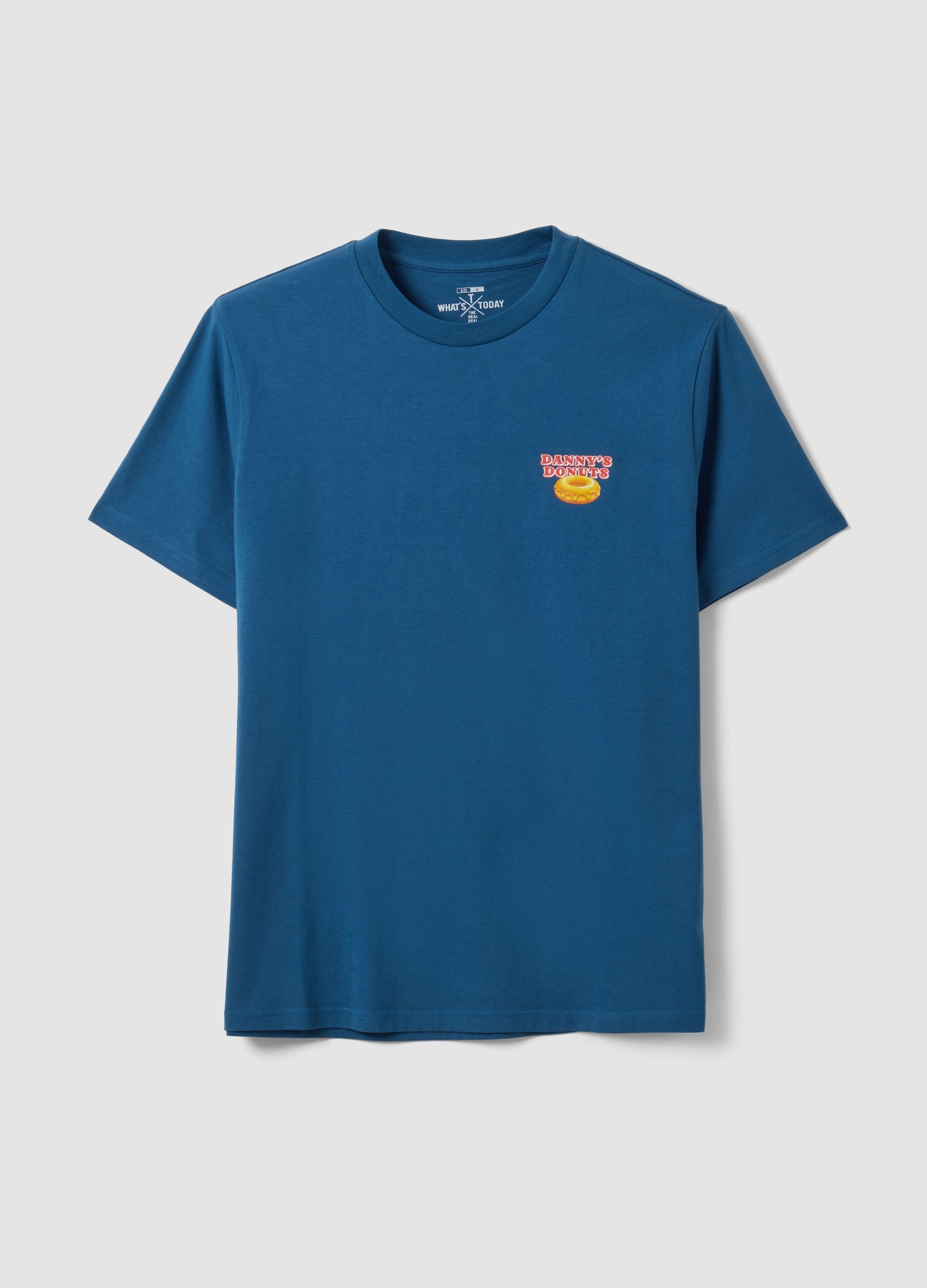 Blaues T-Shirt aus reiner Baumwoll-Jersey mit Print, Regular Fit