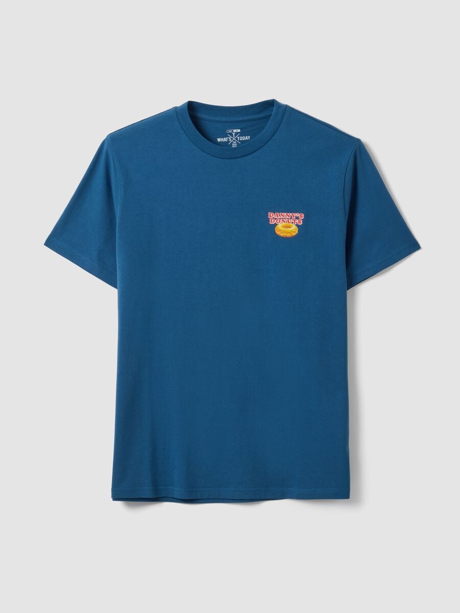 Blue pure cotton jersey T-shirt with print, regular fit_4