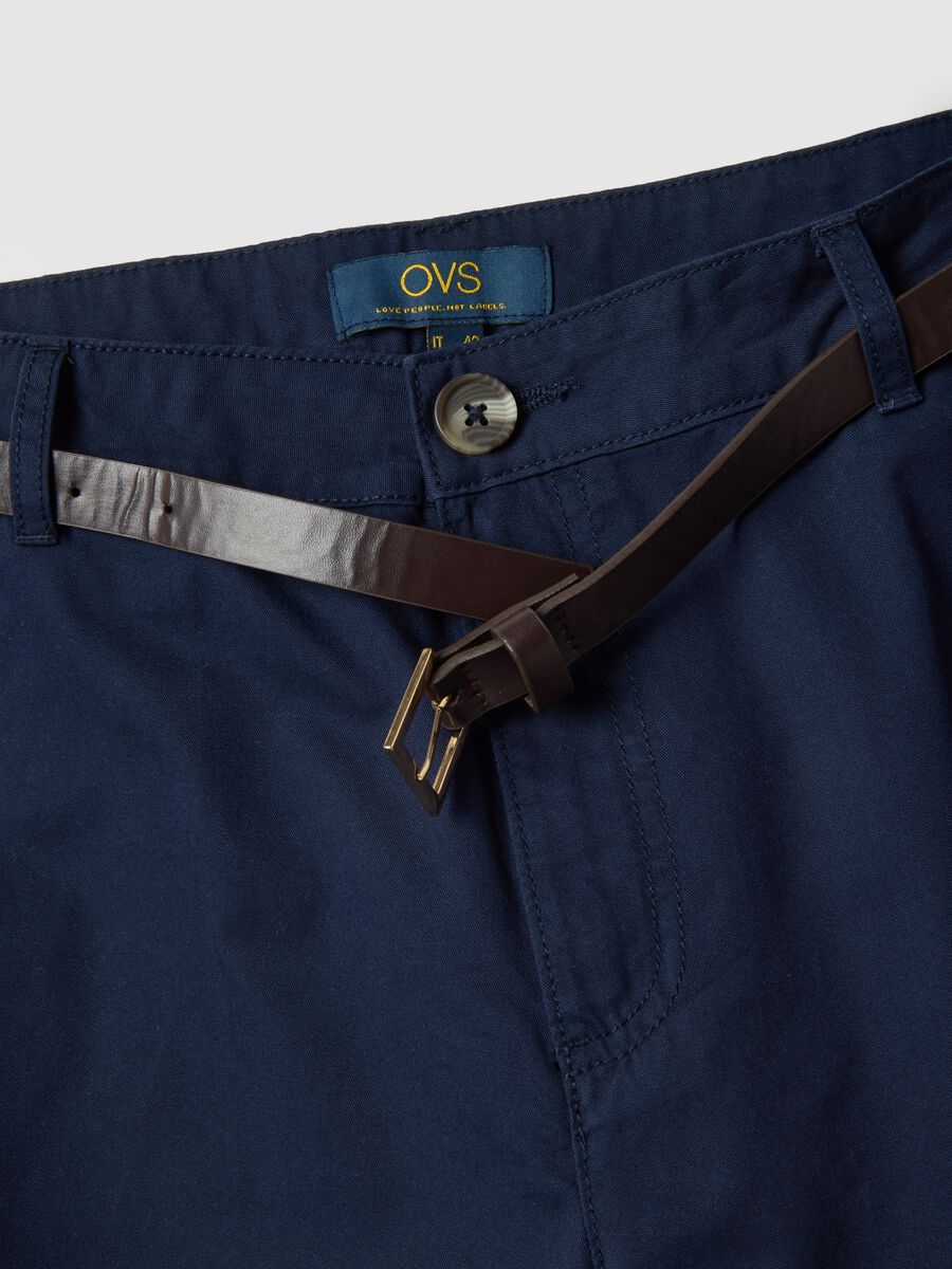 Regular fit blue pure cotton chino trousers with belt_1