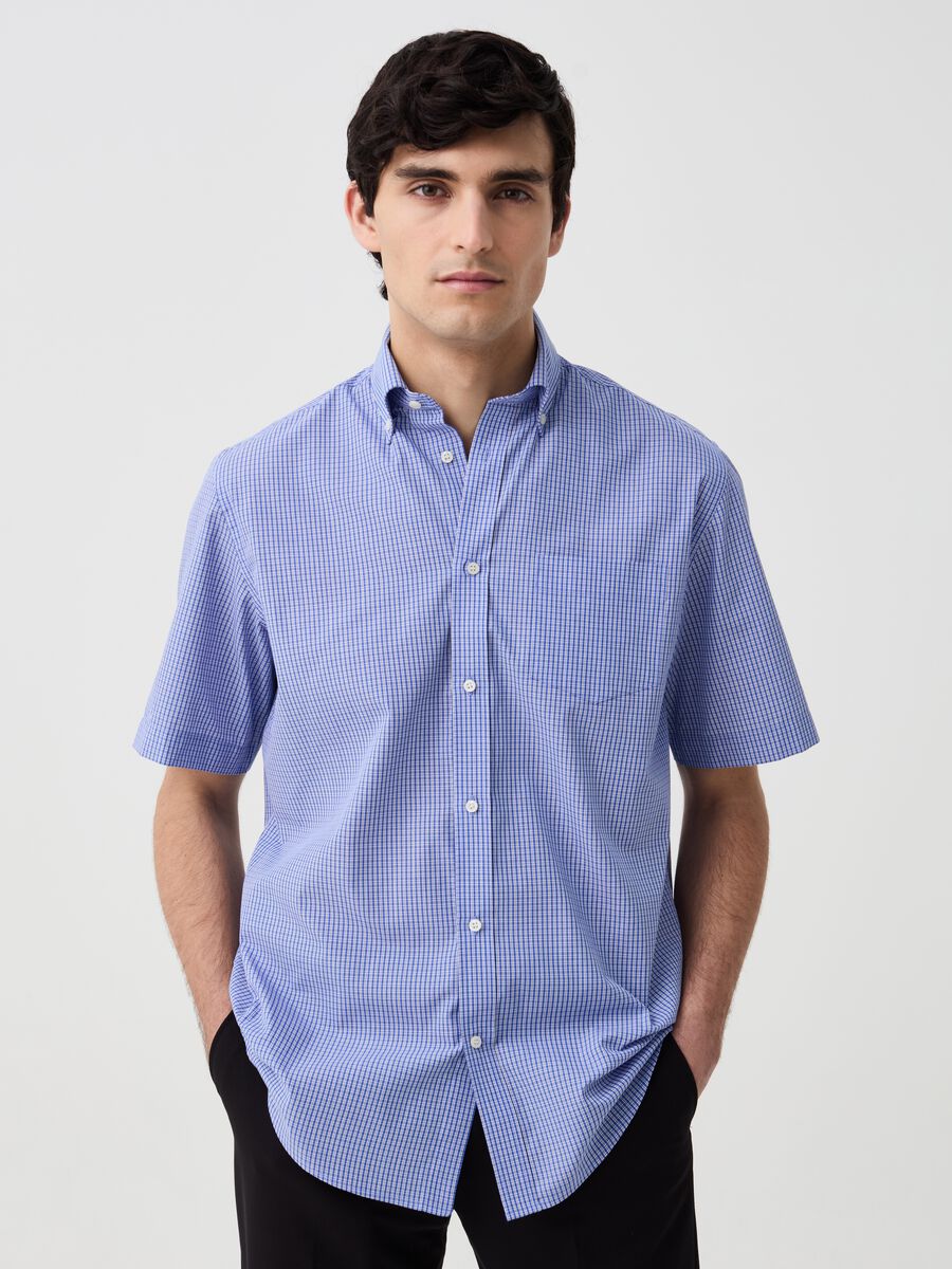 Short-sleeved shirt with micro check pattern_1