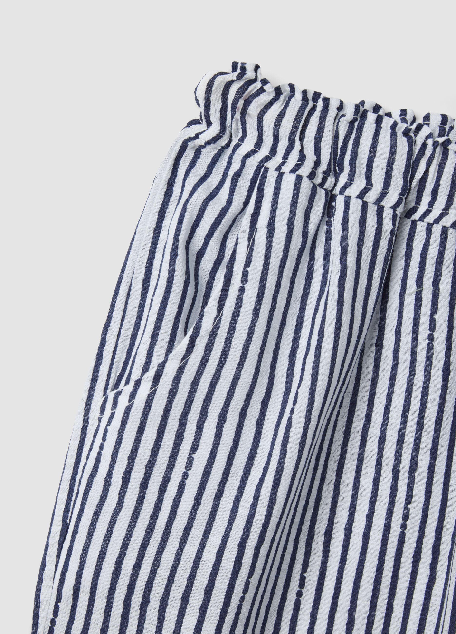 Blue striped pure cotton regular-fit trousers