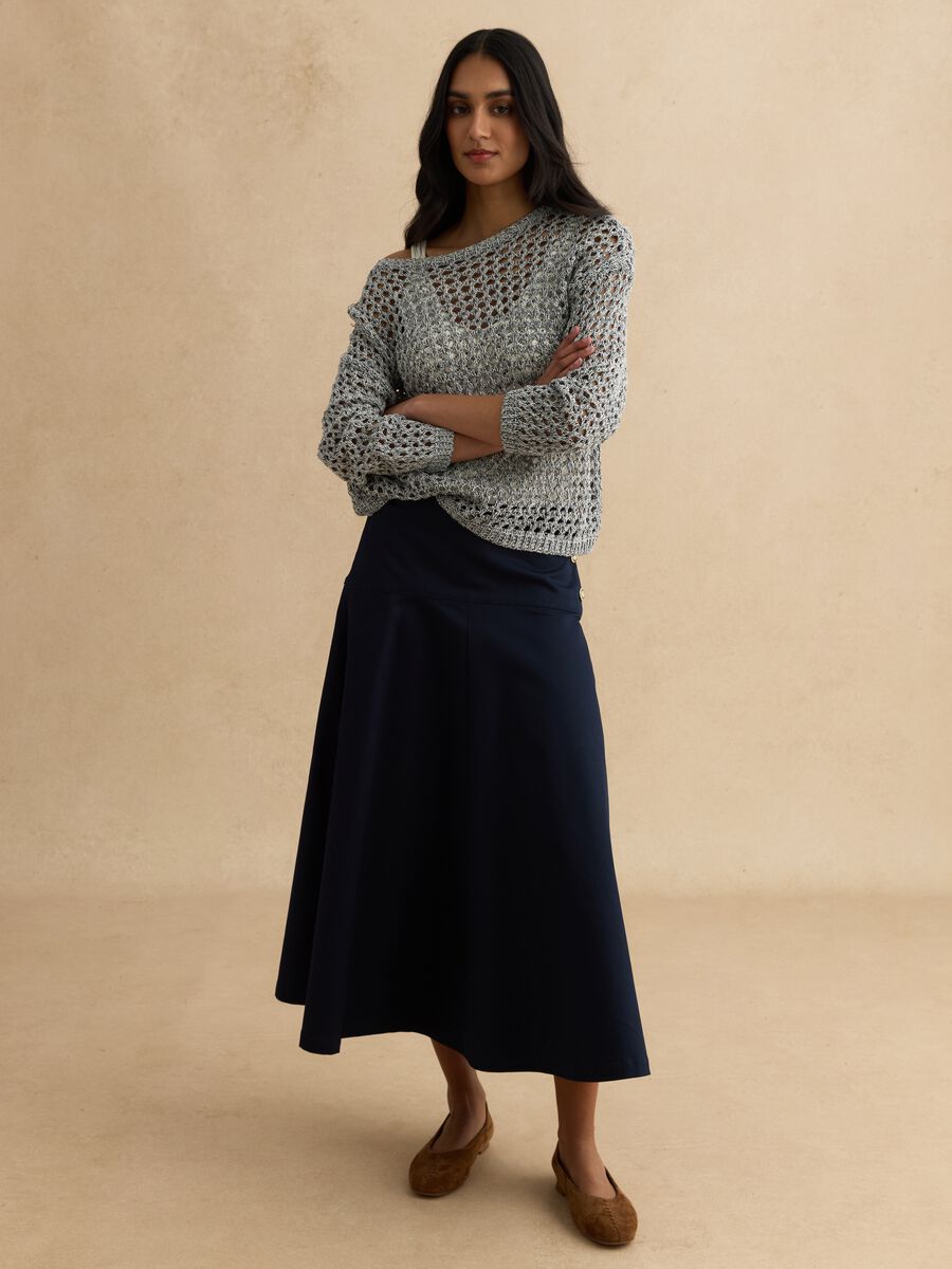 Maglione grigio in misto cotone con trama a rete_2