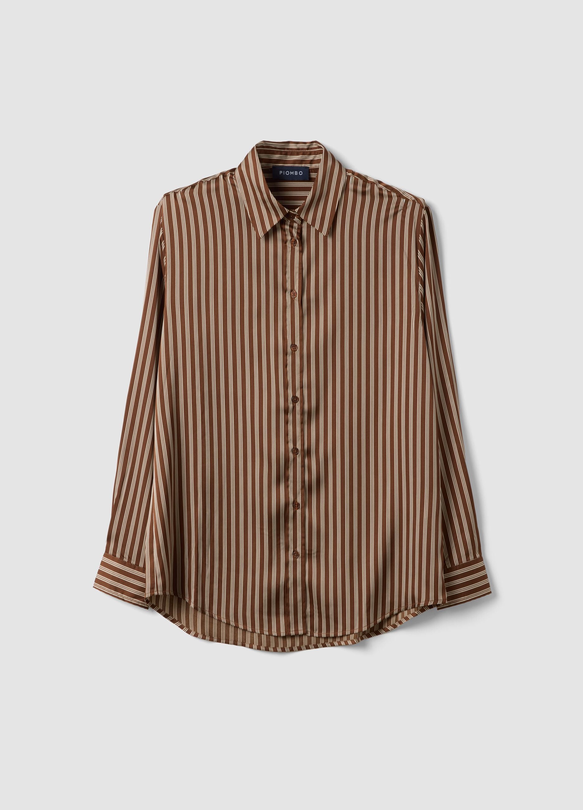 Brown striped stretch-fabric shirt, regular fit