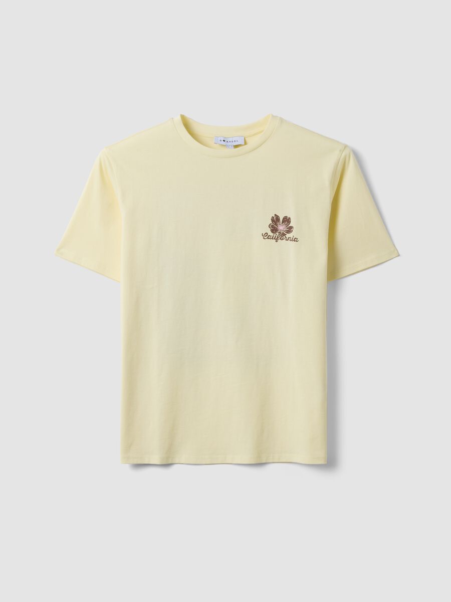 T-shirt gialla in puro cotone con stampa relaxed fit_0