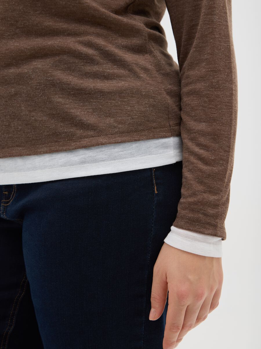 Brown regular fit V-neck sweater_3