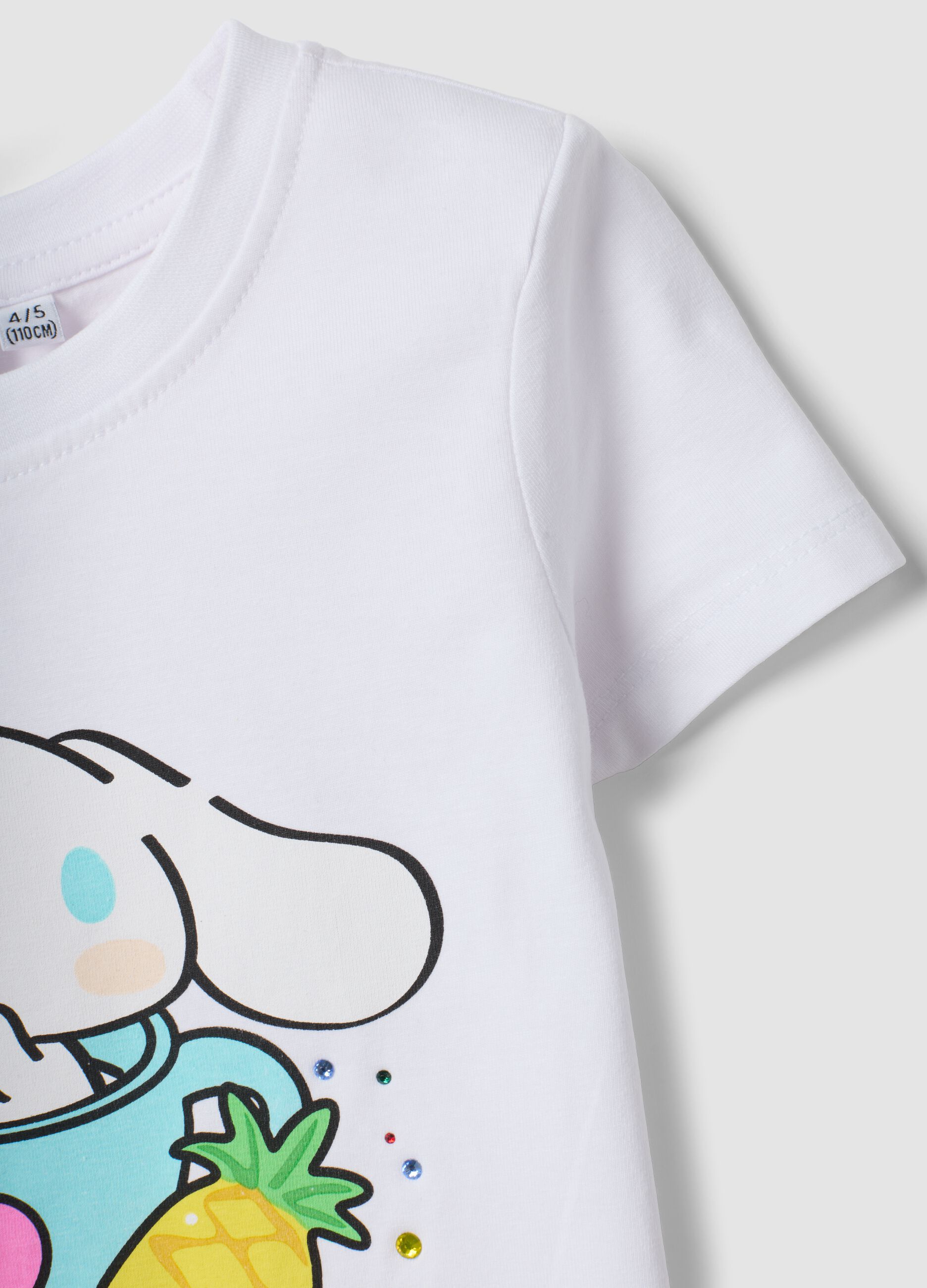 White stretch cotton short-sleeve T-shirt