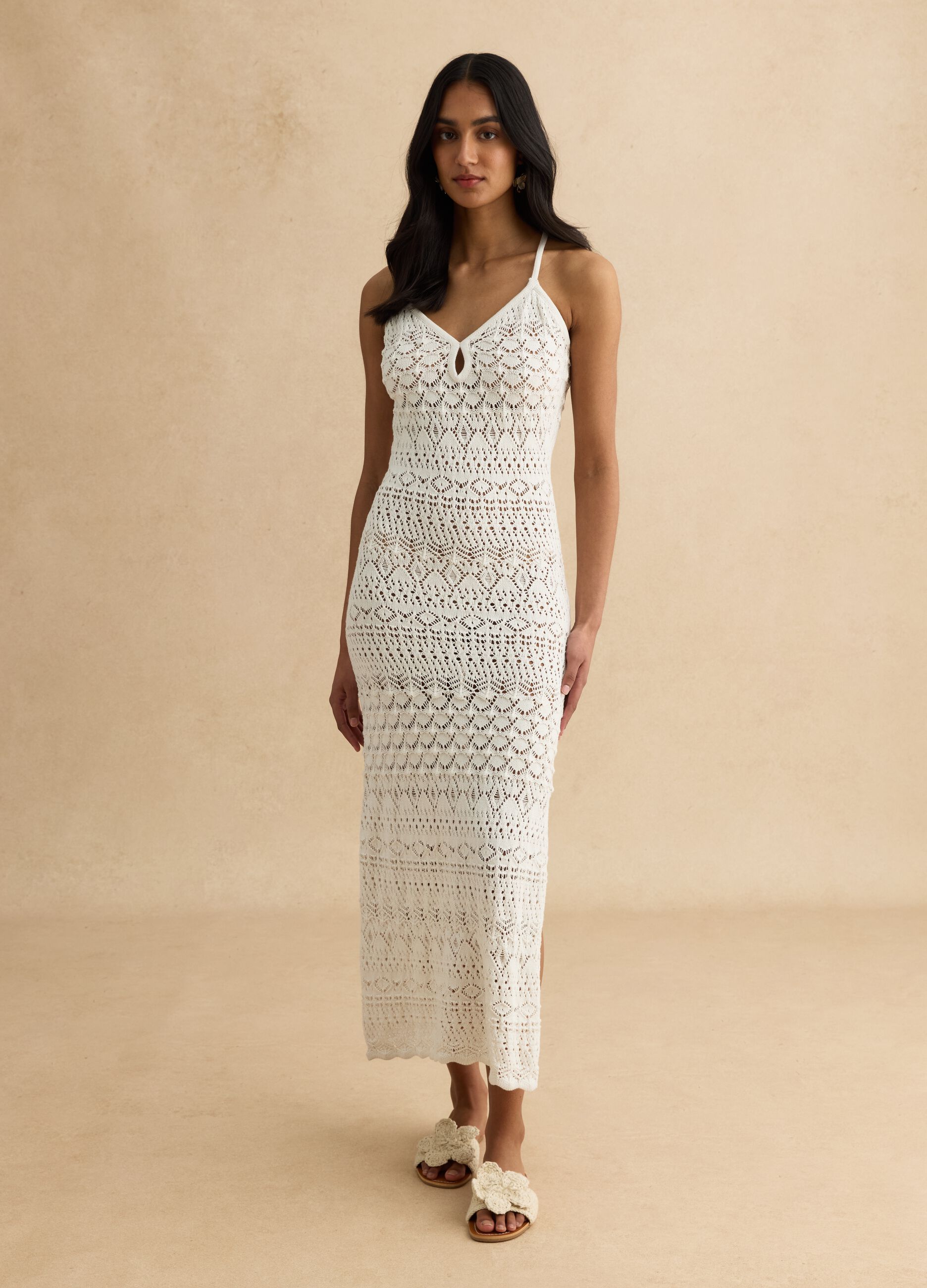 White pure cotton dress with net texture