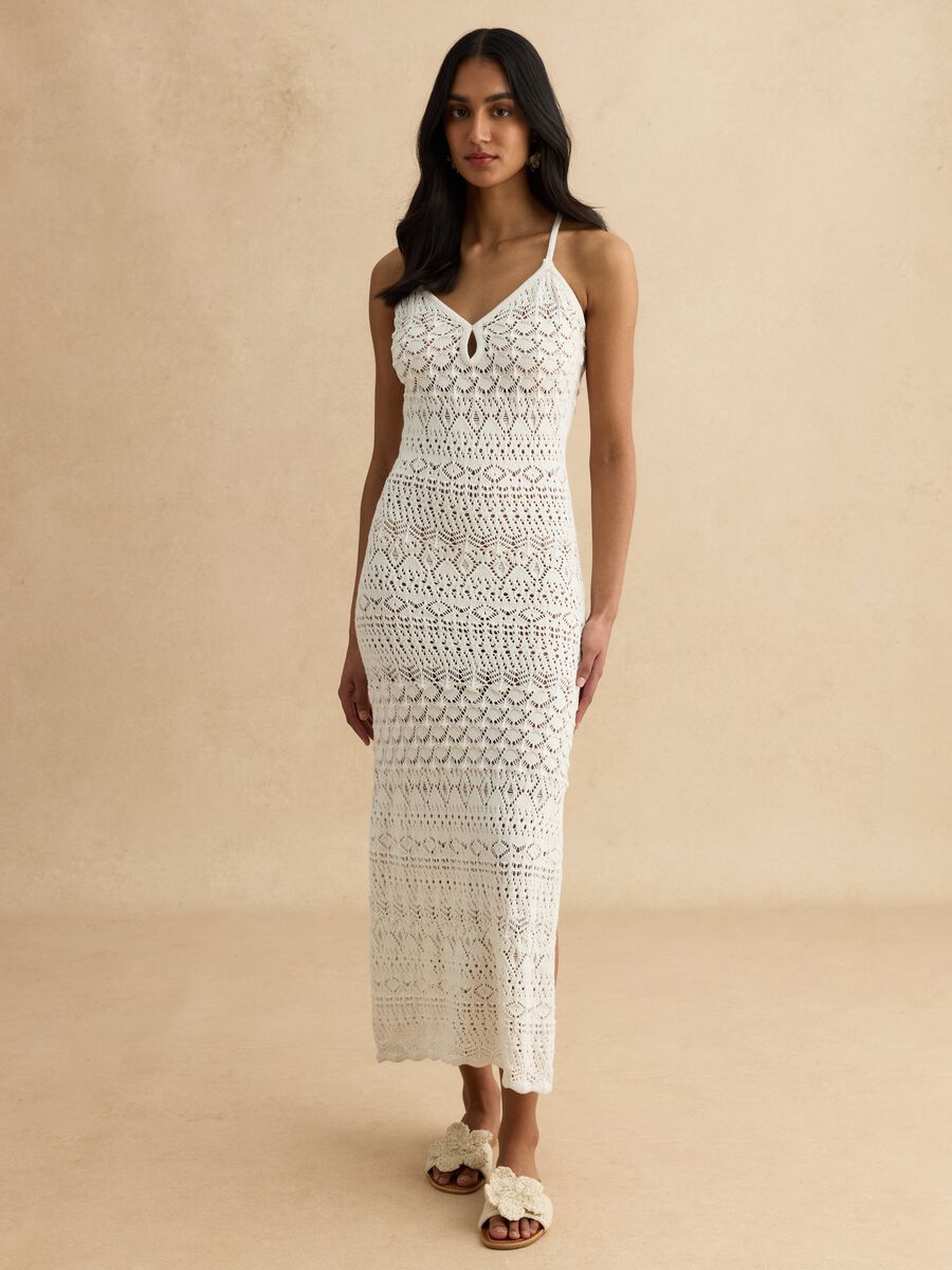 Wei&szlig;es Kleid aus reiner Baumwolle mit Netzstruktur_0