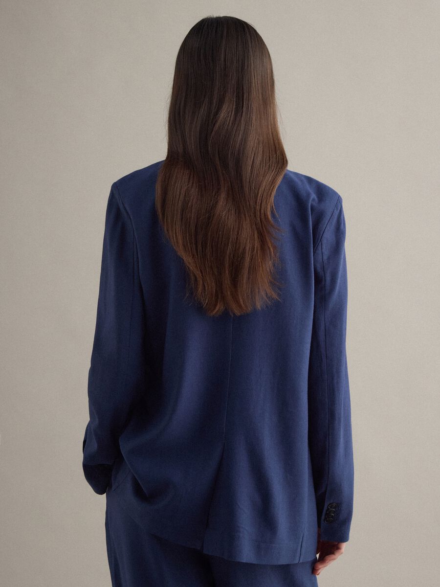 Regular Fit Blue Viscose Linen Blend Blazer_3